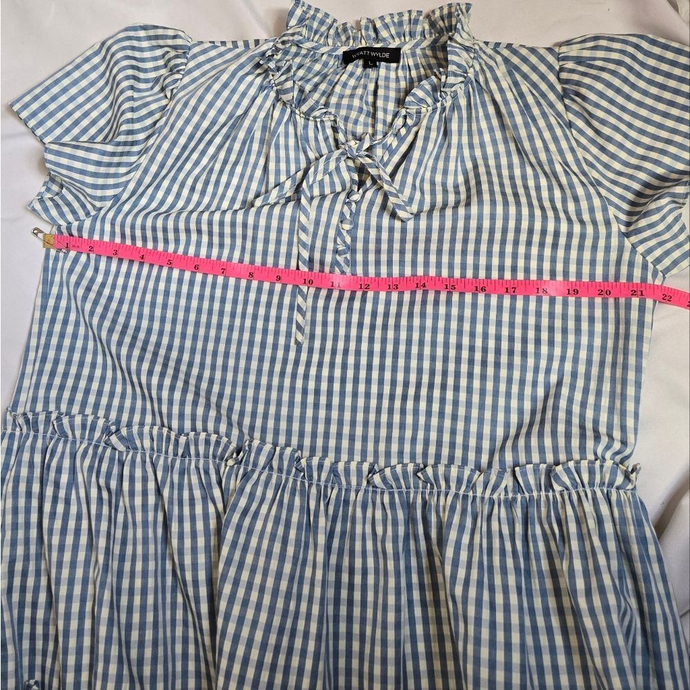 WYATT WYLDE Chime blue gingham plaid tiered ruffle kawaii swing‎ dress L - Picture 9 of 12